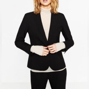Zara Classic Style Basic Single Button Black Blazer XS